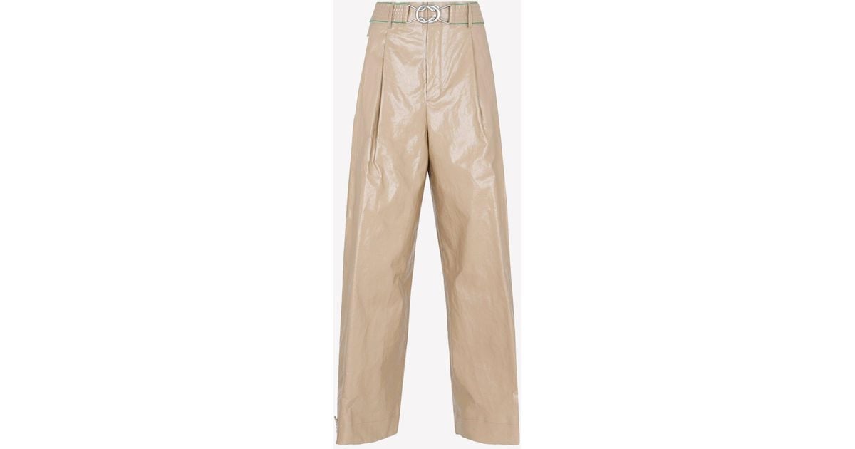 Bottega Veneta Rubberized Linen Wide-leg Pants in Beige (Natural) | Lyst Canada