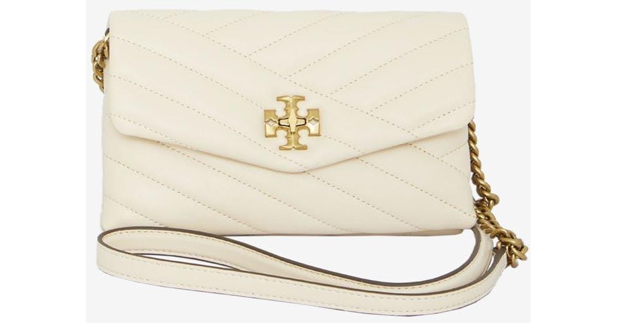 Tory Burch Kira Chevron Chain Leather Wallet in Natural | Lyst