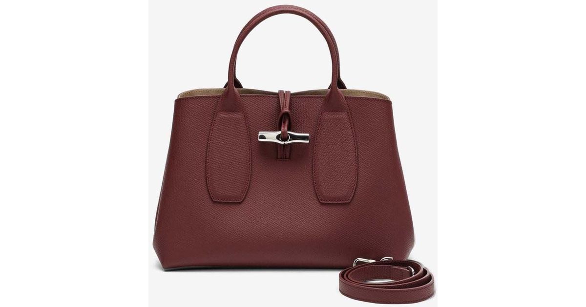 Longchamp Medium Roseau Leather Top Handle Bag in Red | Lyst