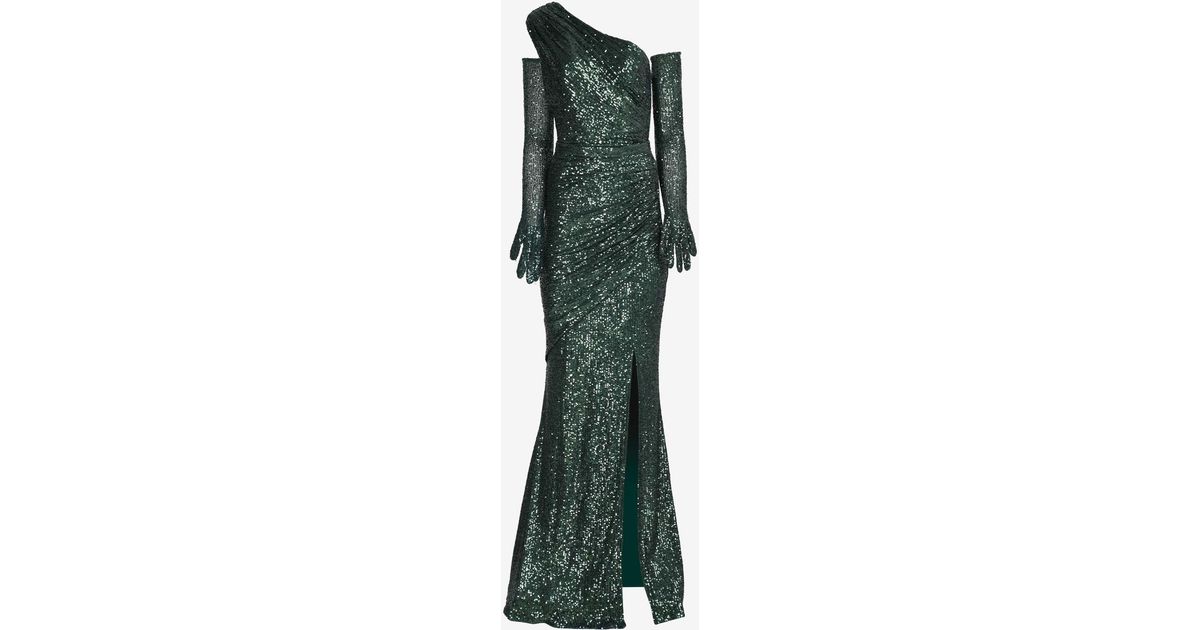 ZEENA ZAKI One-Shoulder Sequined Gown With Gloves in Green | Lyst ZEENA ZAKI One-Shoulder Sequined Gown With Gloves in Green | Lyst