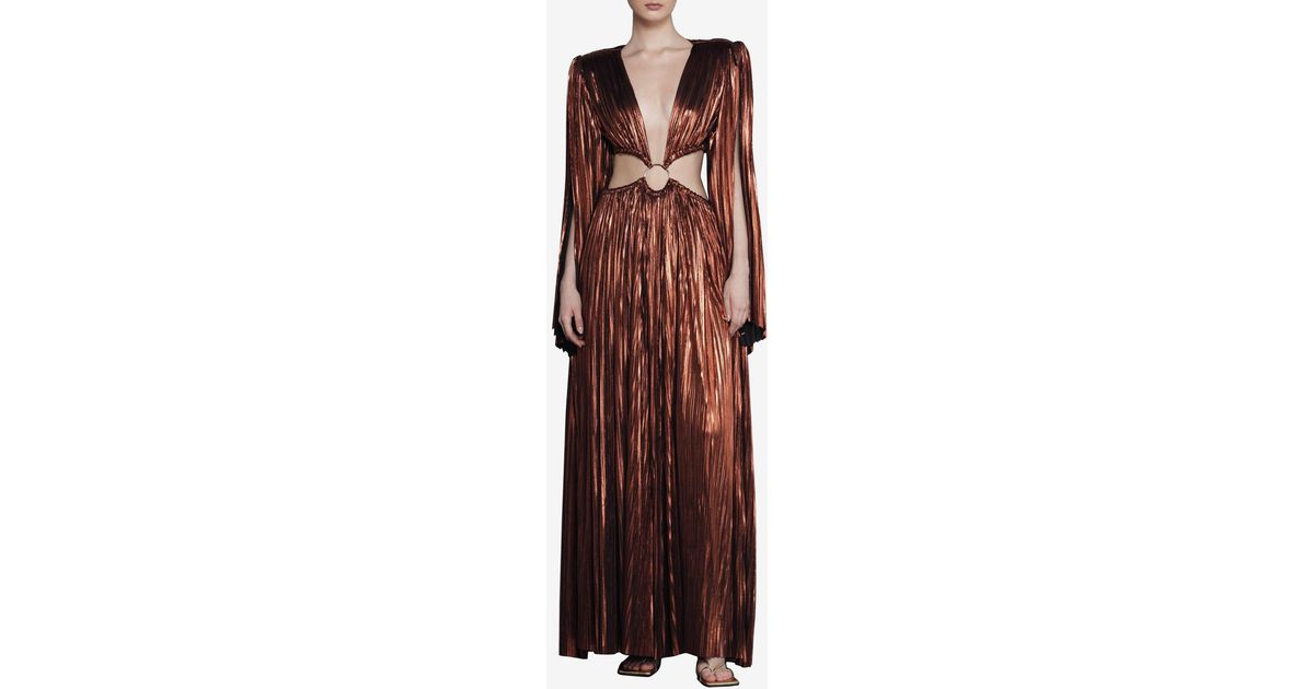 Bronx and Banco Synthetic Layla Metallic Pleated Gown in Copper (Brown ...