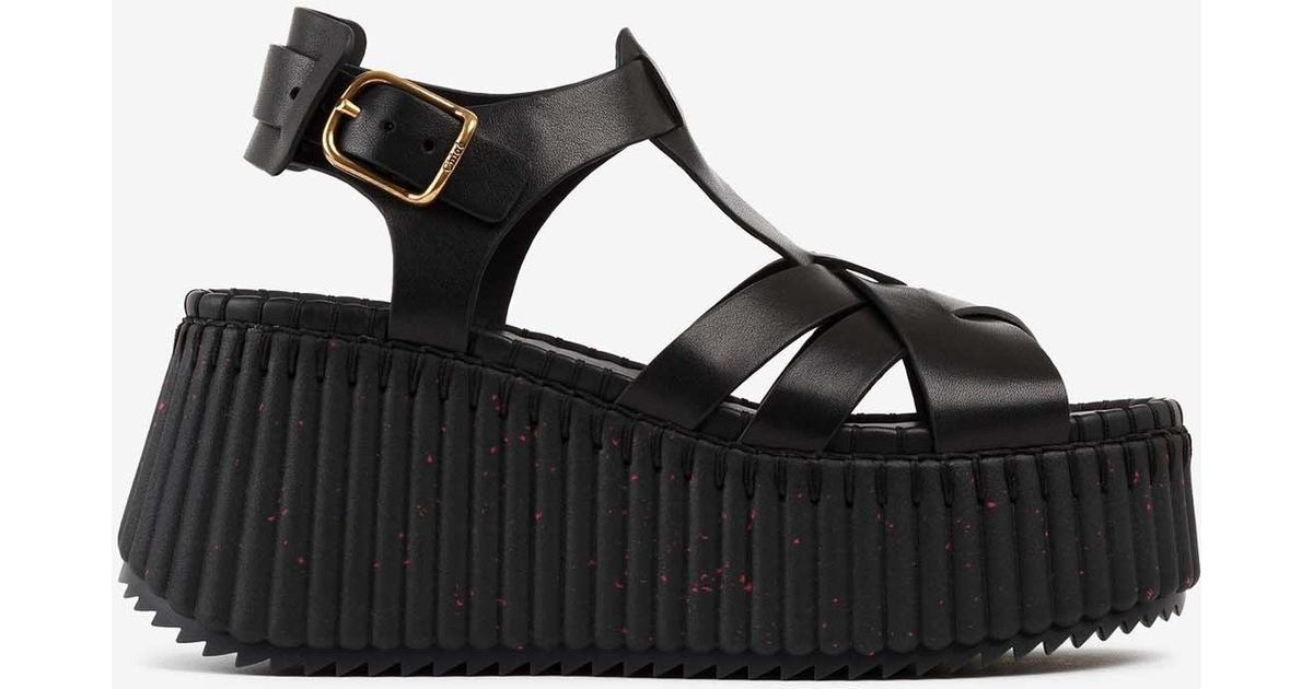 【Chloe】Nama 80 leather platform sandals（送料込み） Chloé Nama 80 Leather Platform Sandals in Black | Lyst