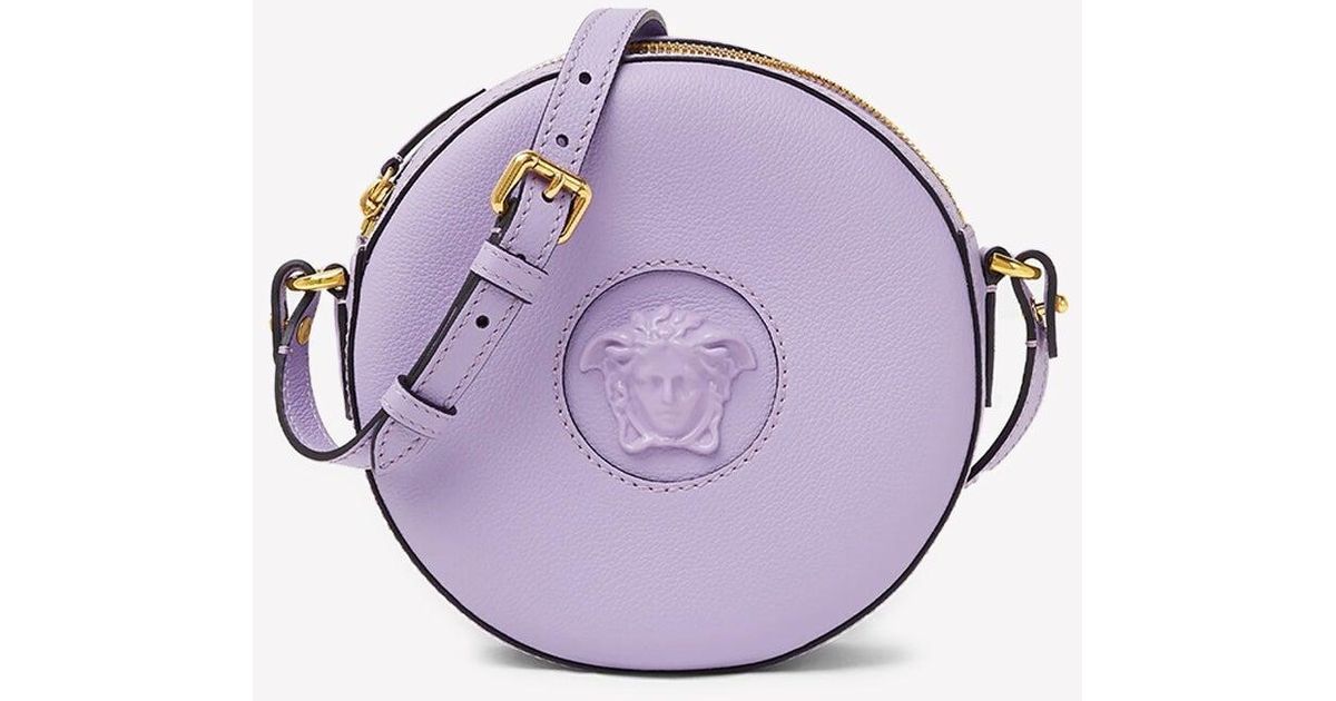 Versace Medusa Round Crossbody Bag In Grained Leather in Lilac (Purple