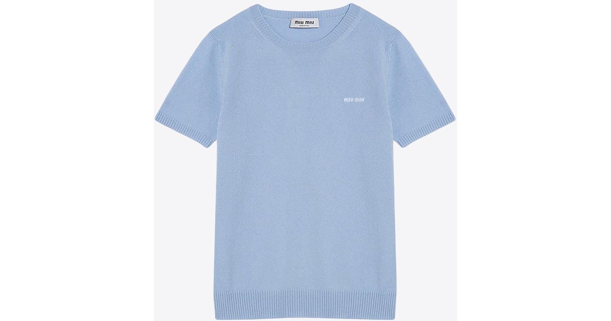 Tシャツ・カットソー MiuMiu Midnight blue cashmere sweater Miu Miu crew-neck T-shirt | Blue | FARFETCH GR