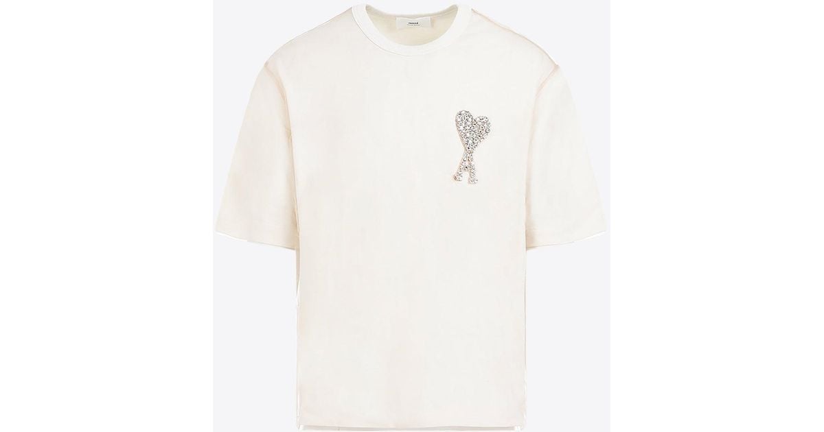 Ami Paris Crystal Logo Short-Sleeved T-Shirt in White | Lyst