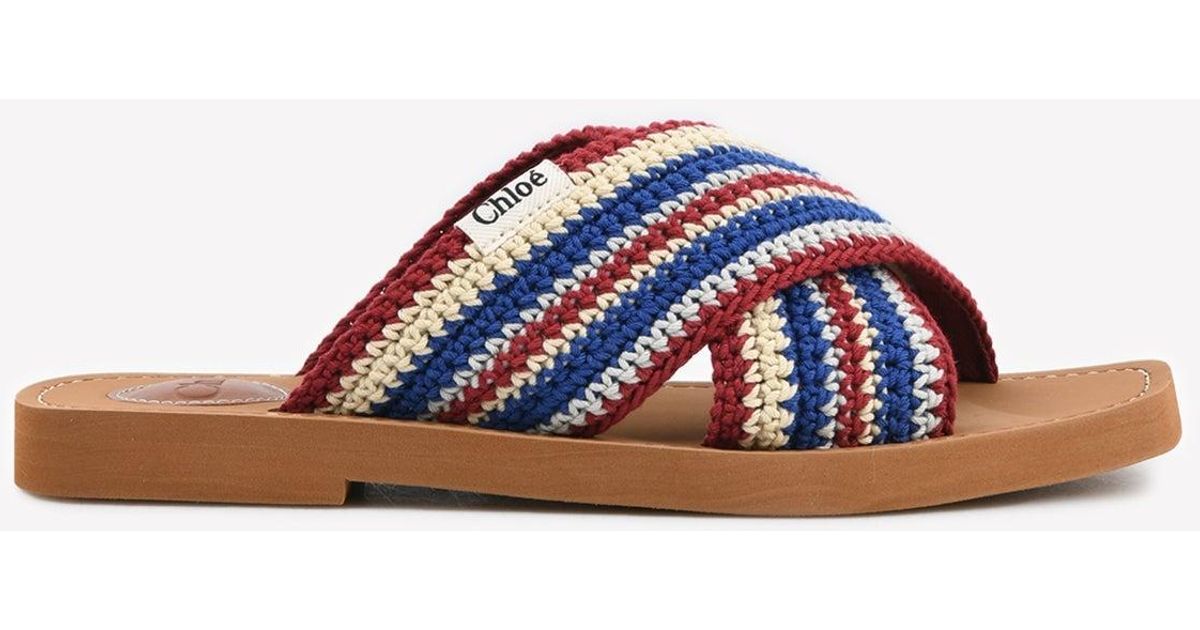 Chloé Leather Woody Crochet Flat Sandals | Lyst UK
