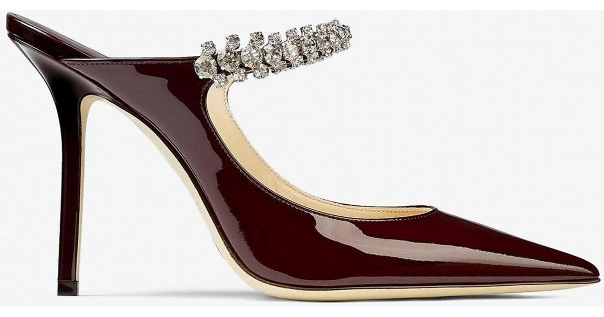 Jimmy Choo Bing 100 Crystal Embellished Mules In Patent Leather in Burgundy (Red) | Lyst UK
