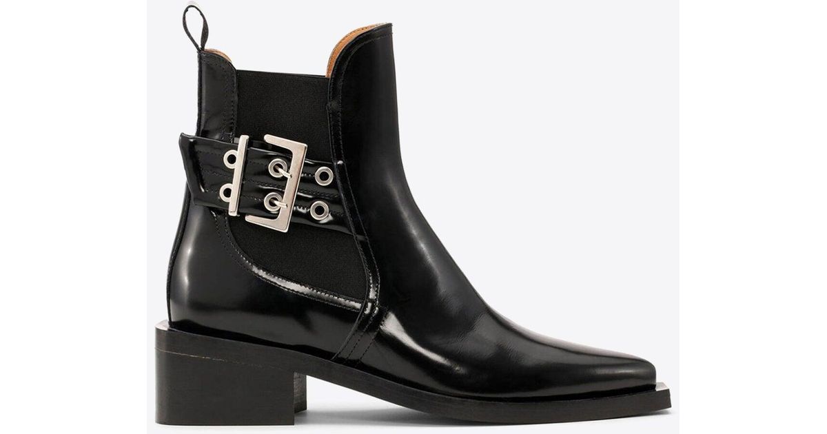 Ganni Chunky Buckle Chelsea Boots in Black | Lyst