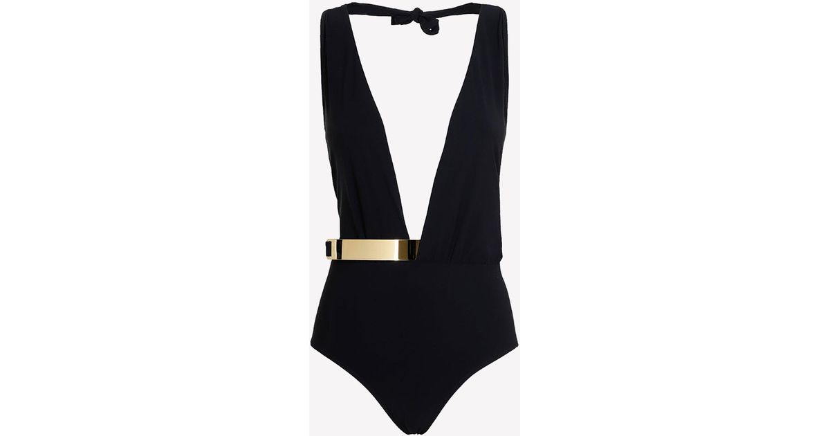 Moeva Synthetic Plunge Swimsuit With Belt in Black Lyst