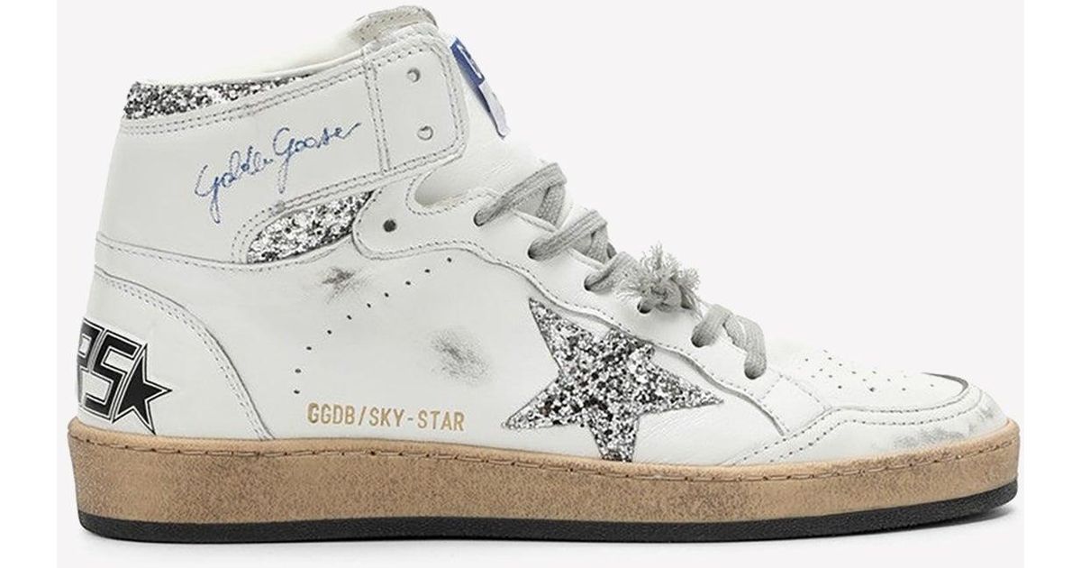 Golden Goose Sky-star Glitter High-top Sneakers in White | Lyst