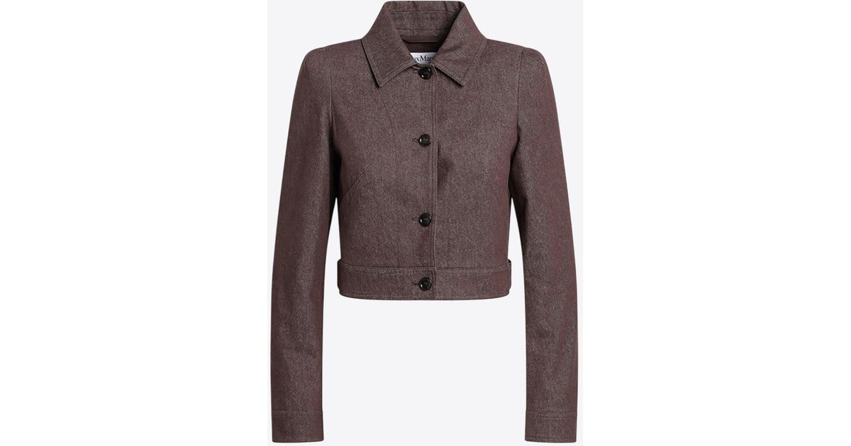 【関税&送料込】Max Mara Carpa Crop Jacket In Denim Max Mara Carpa Cropped Denim-Effect Jacket in Brown | Lyst