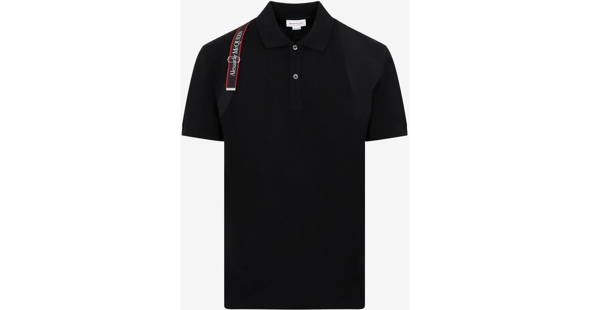 Alexander McQueen Harness Polo T-shirt With Logo Tape Detail in Black ...