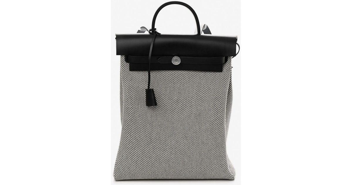 Hermès Herbag A Dos Zip Retourne Backpack In Ecro And Black Toile And
