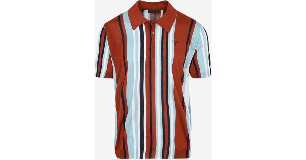 Prada Striped Polo T-shirt In Silk in Red | Lyst Canada