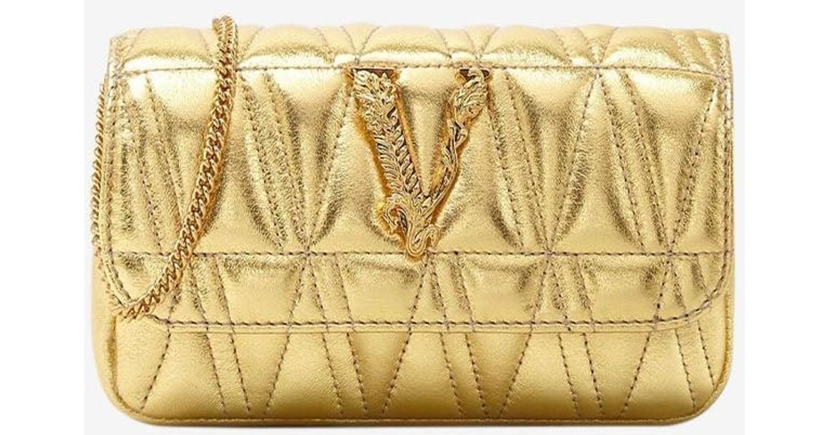 Versace Virtus Quilted Crossbody Bag In Metallic Nappa Leather Lyst