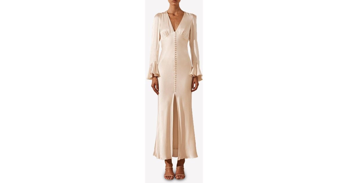 Shona Joy La Lune Frill Cuff Bias Satin Midi Dress Uk 8 in White Lyst
