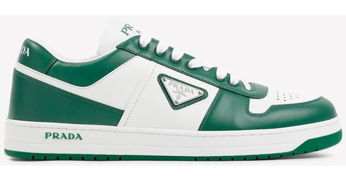 Prada Two-tone Leather Downtown Sneakers in Green for Men | Lyst