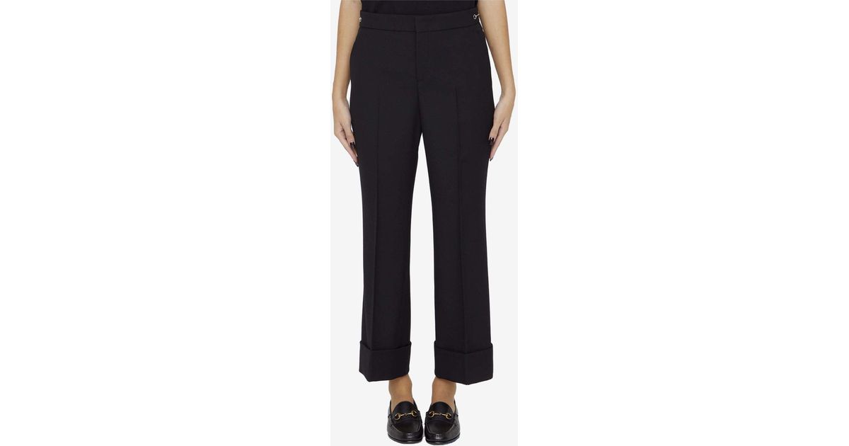 Gucci Tailored Wool Pants With Horsebit Detail in Black | Lyst