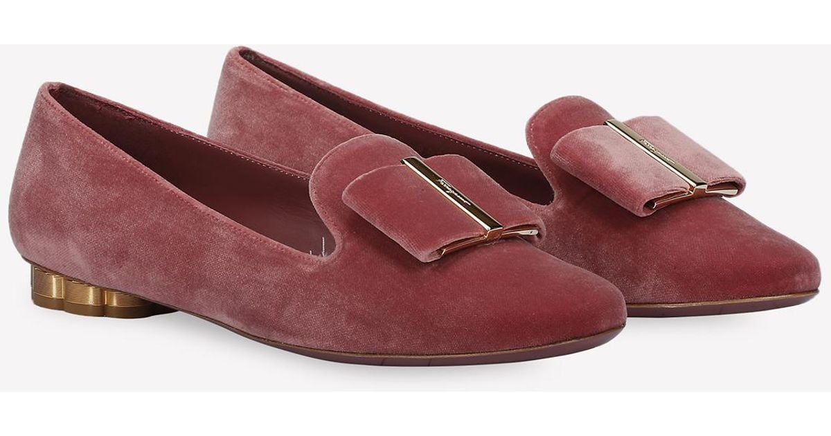Ferragamo Velvet Signature Bow Loafers With Flower-shaped Low Heel in ...