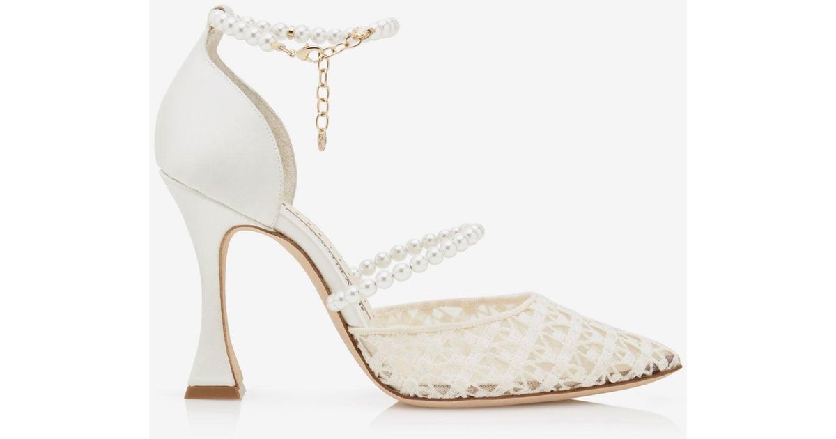 Manolo Blahnik Riona 105 Lace And Pearl Pumps in White | Lyst UK