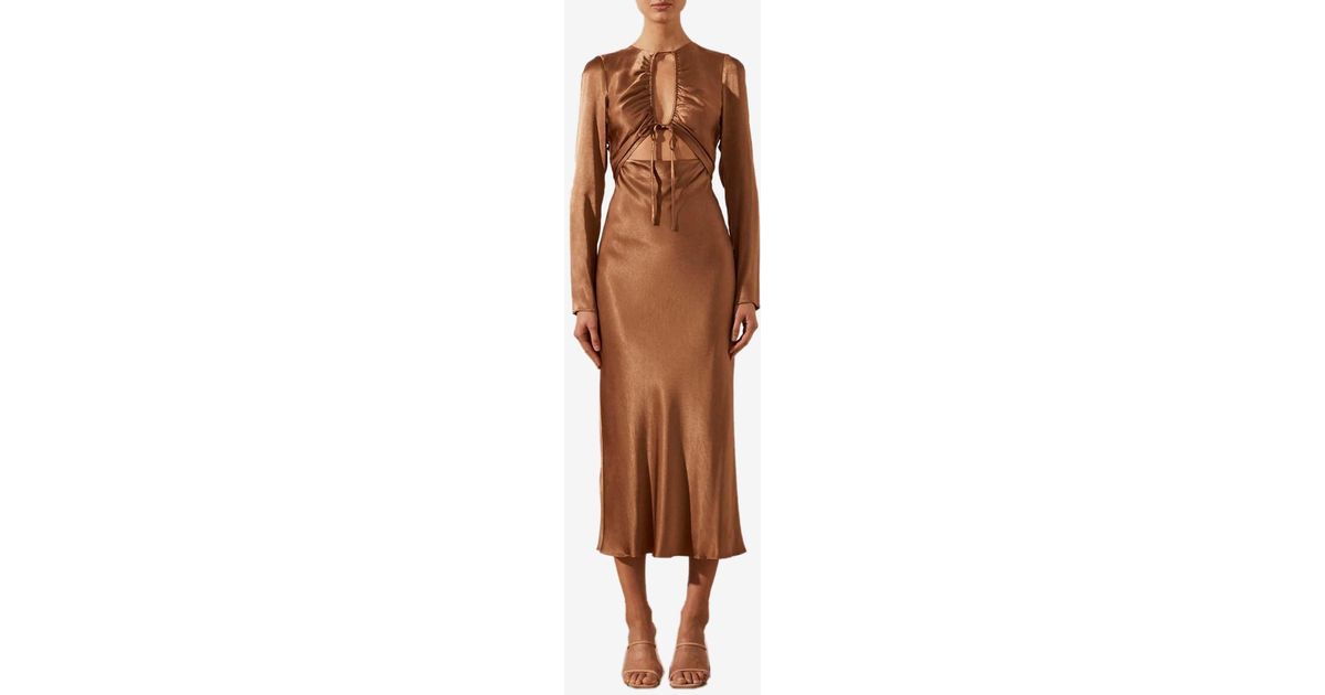 Shona Joy Felicity Cut-out Front Midi Dress in Brown | Lyst UK