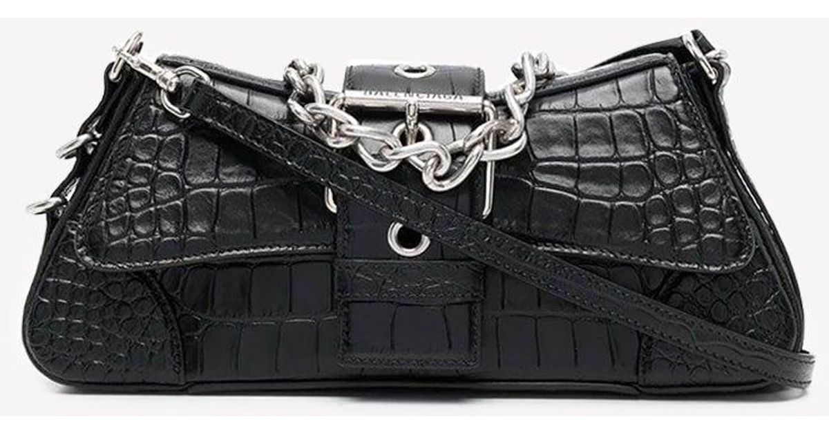Balenciaga Small Lindsay Crocembossed Shoulder Bag in Black Lyst