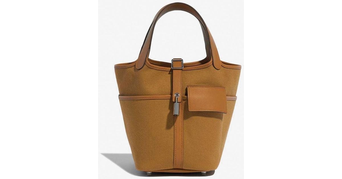 Hermès Leather Picotin 18 Cargo In Sesame Toile Goeland And Swift With