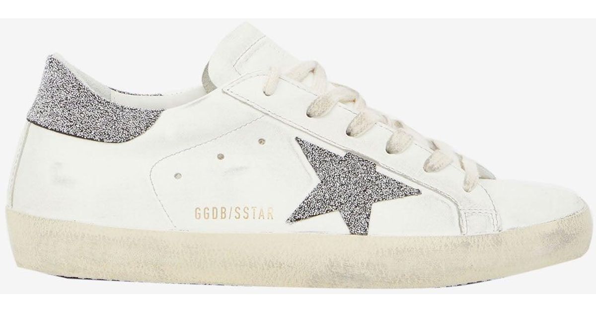 Golden Goose Leather Super-star Low-top Sneakers With Glittered Star ...