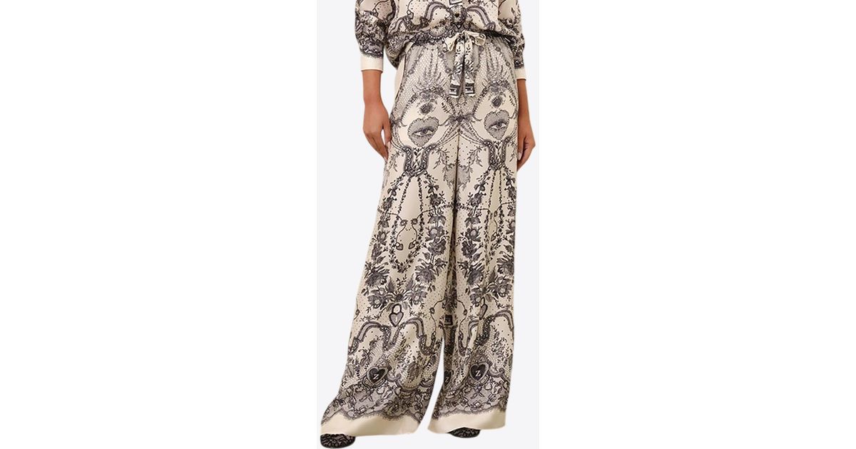 Zimmermann Crush Printed Wide-Leg Pants in White | Lyst