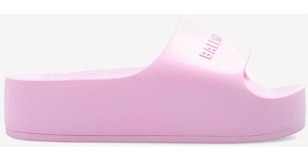 Balenciaga Chunky Rubber Flatform Slides in Pink | Lyst