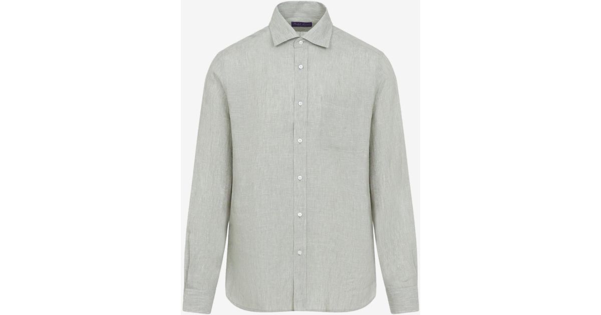 Ralph Lauren Embroidered Buttoned Shirt in Gray for Men | Lyst