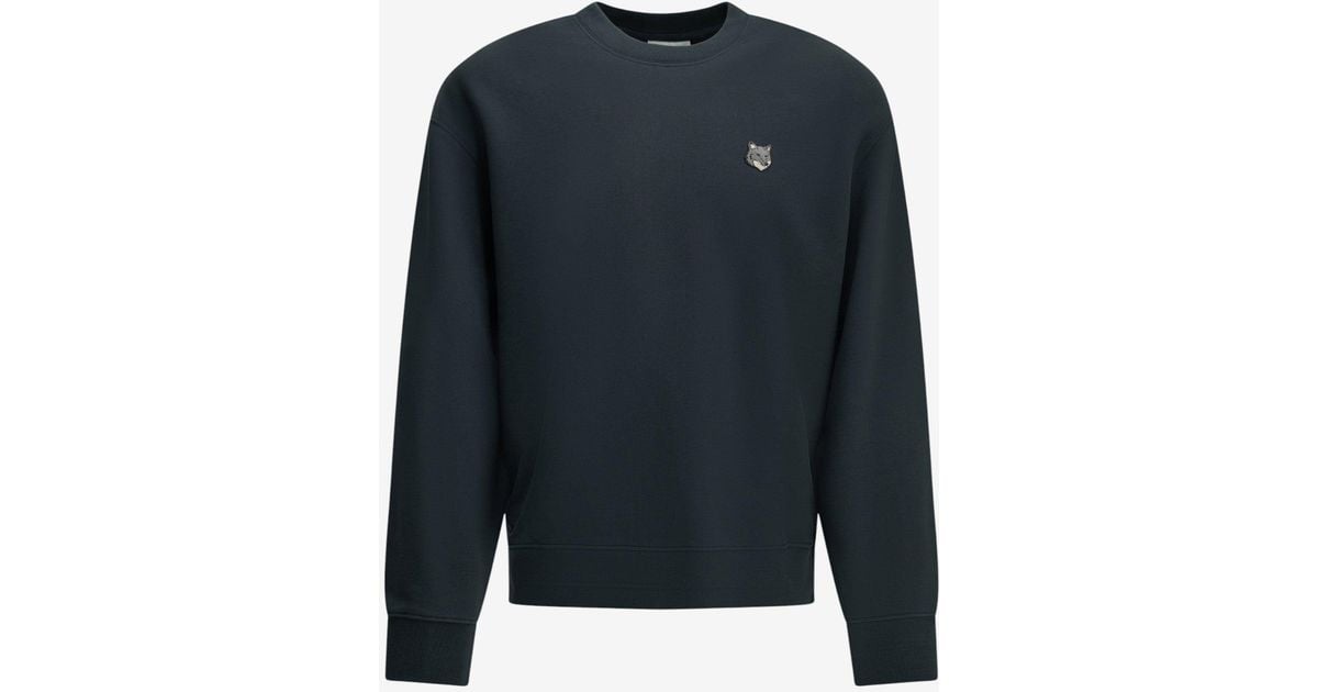Fit Fox Maison Kitsuné Fox Head Crewneck Sweatshirt in Blue for Men | Lyst