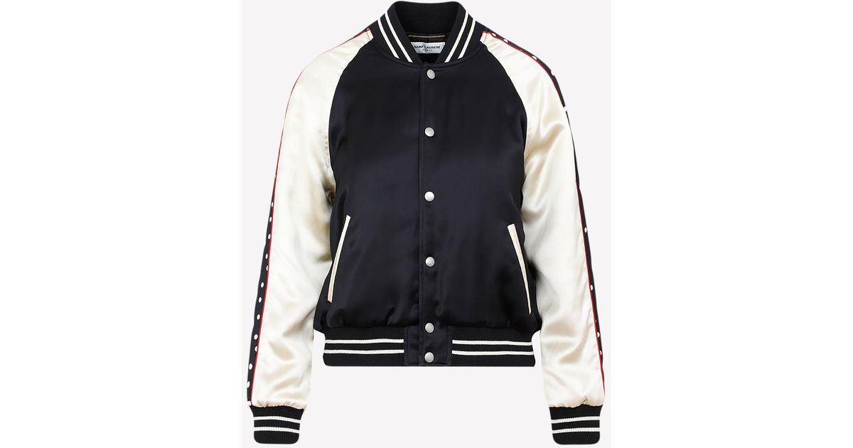 Saint Laurent Ysl Silk Varsity Jacket in Black Lyst Canada