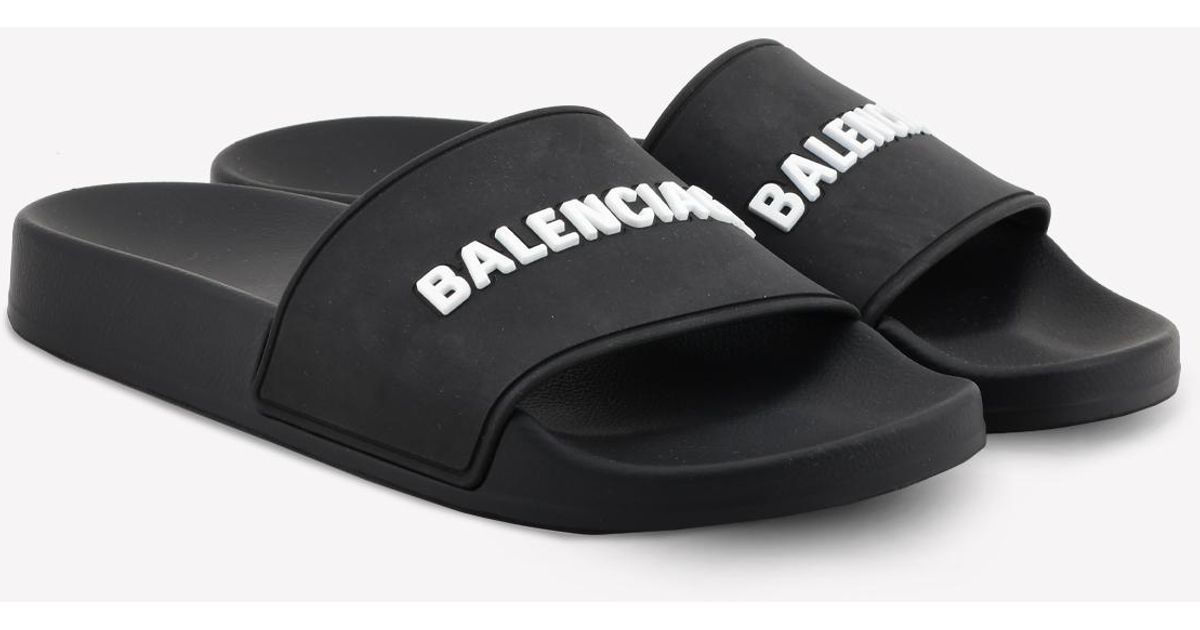 Balenciaga Smooth Rubber Logo Pool Slides in Black - Save 42% | Lyst UK