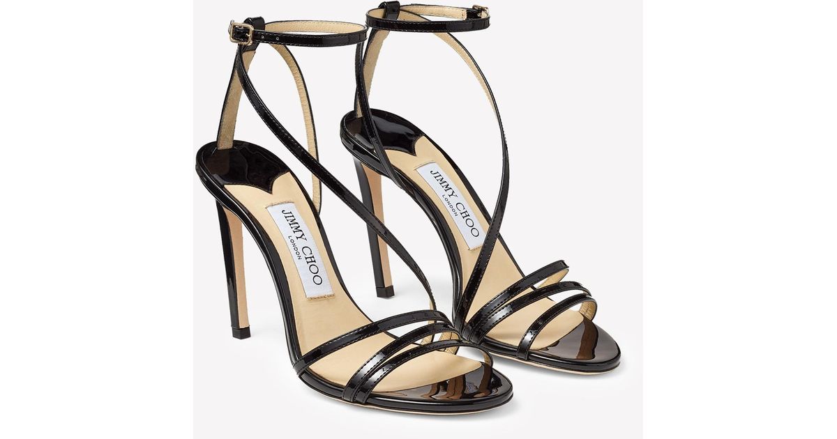 Jimmy Choo Tesca 100 Patent Leather Thin-strap Sandals in Black - Lyst