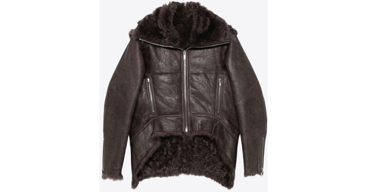 Rick Owens Shearling Zip-Up Exploder Jacket in Black | Lyst
