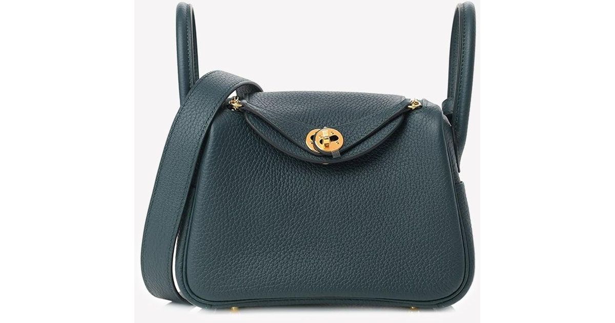 Hermès Leather Mini Lindy 20 In Vert Cypress Taurillon Clemence With