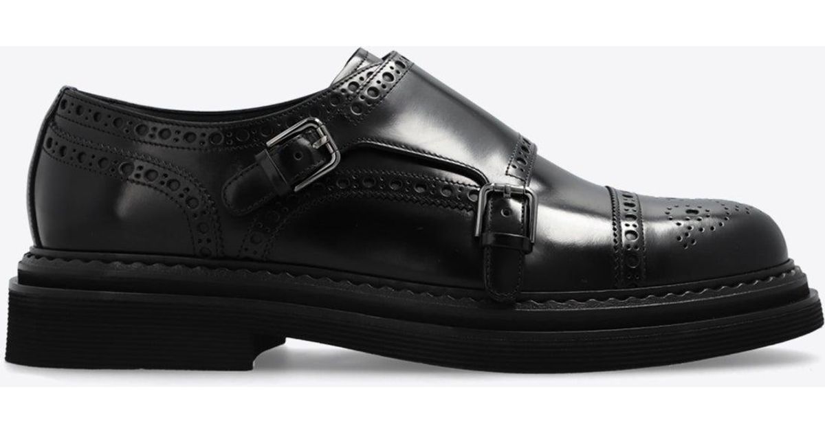 Dolce & Gabbana Brown Leather Monk Strap Formal Derby Shoes main image 0