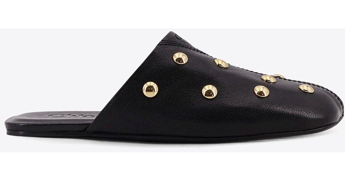 Chloé Stud-Embellished Leather Slides in White | Lyst