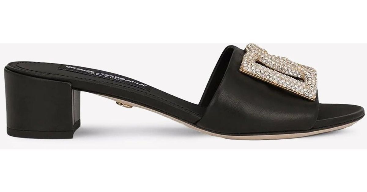 Dolce & Gabbana 40 Crystal Dg Mules In Leather in Black | Lyst UK