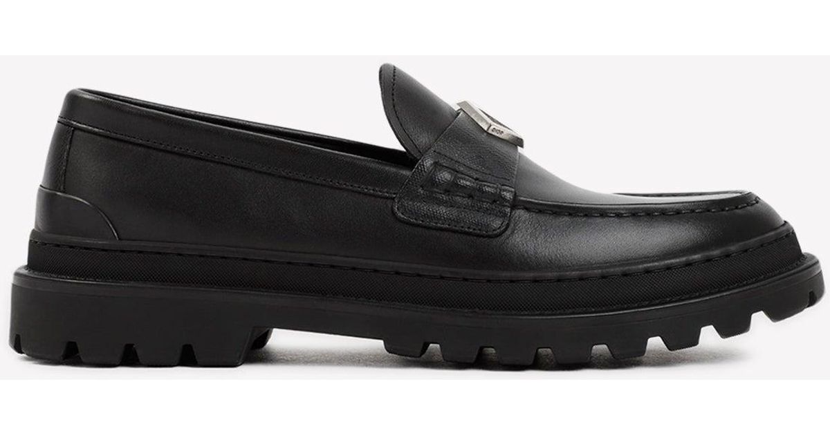 Dior Cd Logo Leather Loafers in Black for Men | Lyst