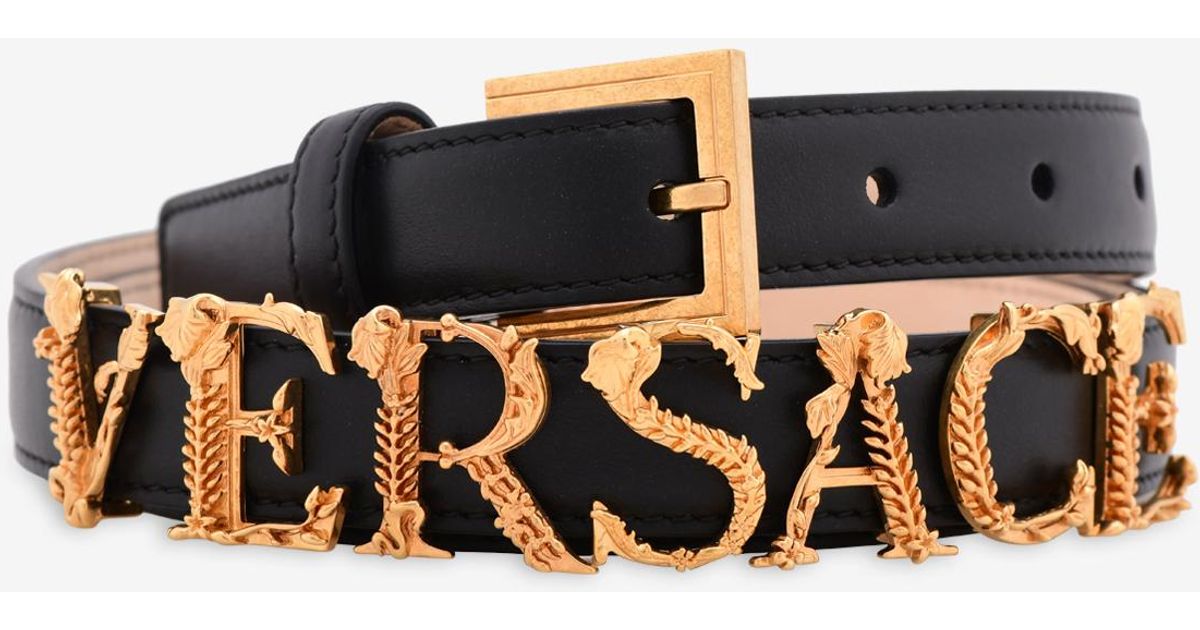 Versace Logo Letter Thin Leather Belt in Black | Lyst Canada