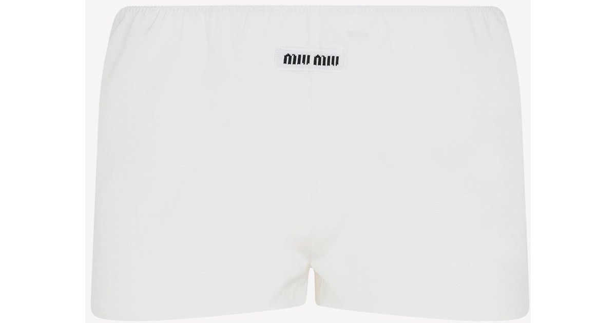 Miu Miu Logo Boxer Shorts In Silk in White | Lyst