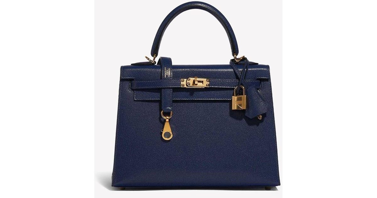 Hermès Kelly 25 Top Handle Bag In Bleu Saphire Chèvre Chamkila With ...