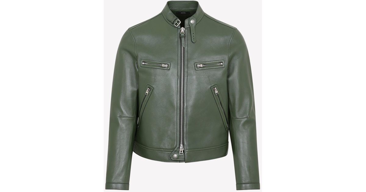 Tom Ford Biker Leather Jacket in Green for Men | Lyst