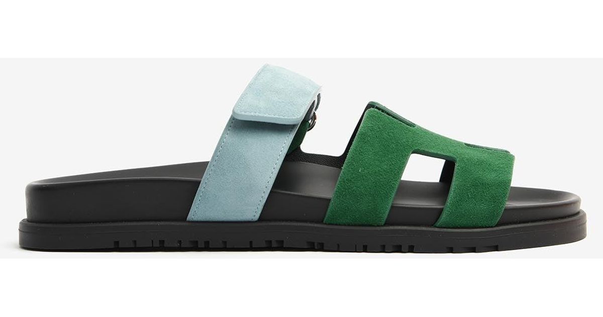 Hermès Chypre Sandals In Suede in Green Lyst