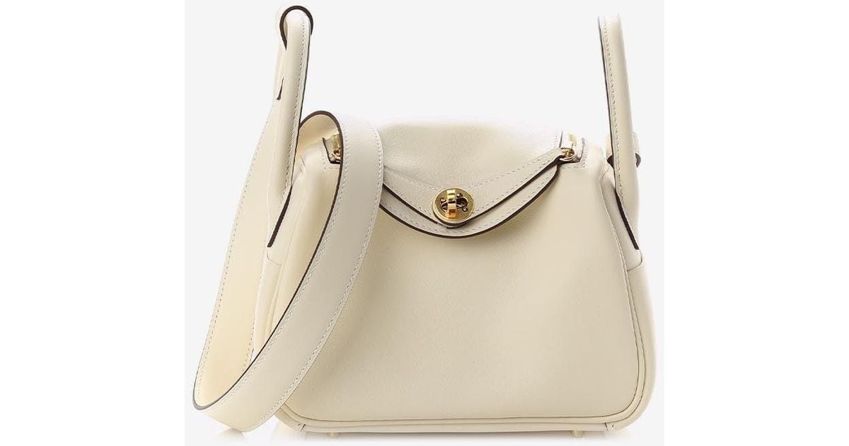 Hermes Lindy Mini Bag Togo Leather Gold Hardware In White