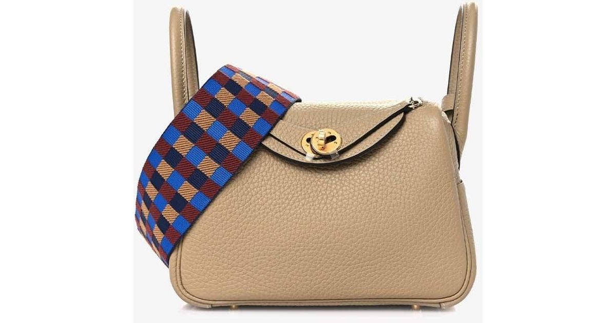 Hermès Mini Lindy 20 Maxi Quadrille In Biscuit Taurillon Clemence