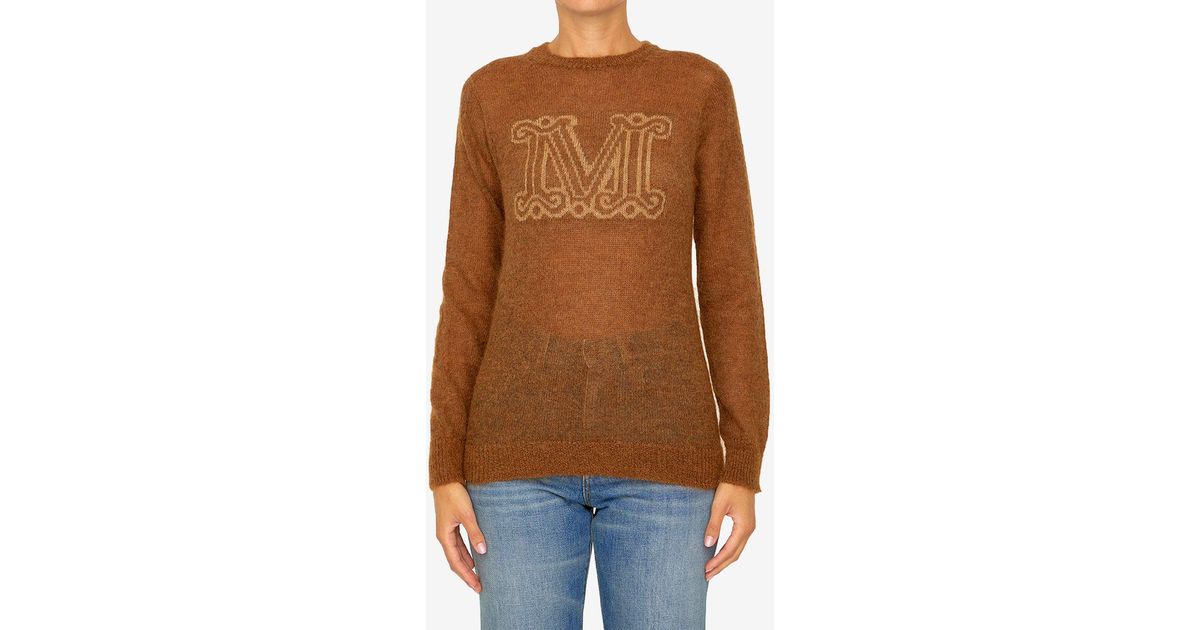 Max Mara Logo Mohair Knitted Sweater in Brown | Lyst