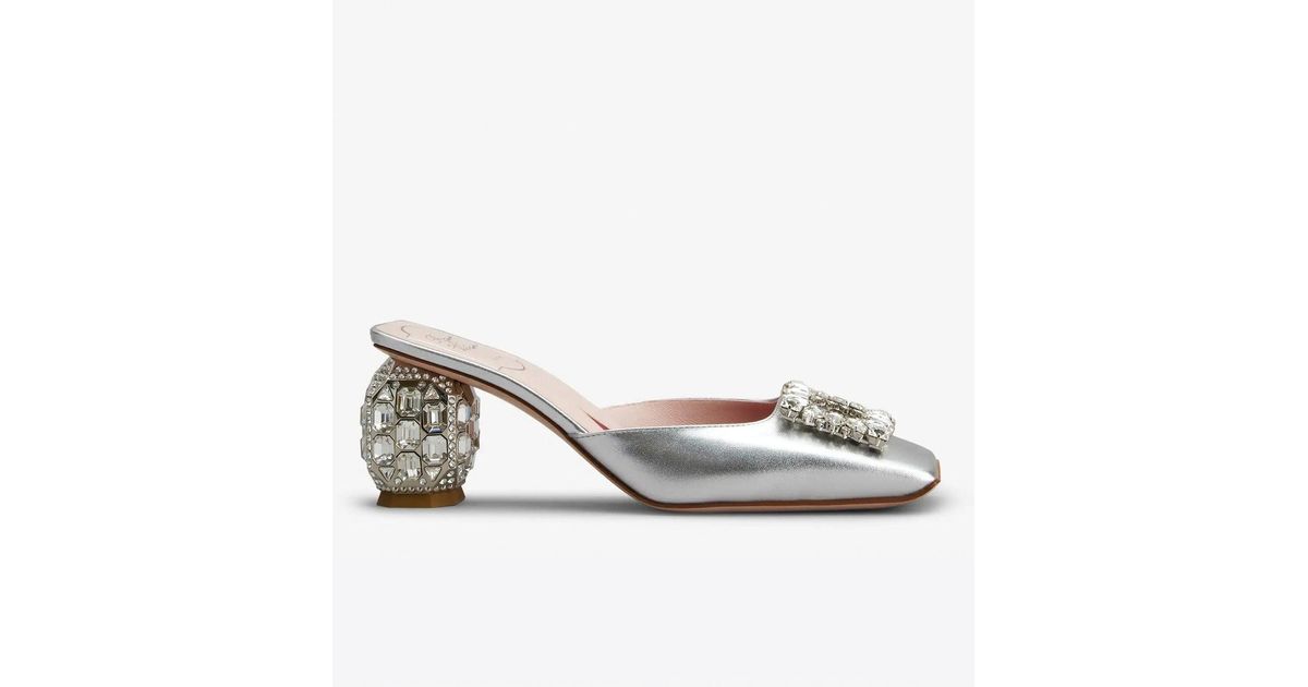 Roger Vivier 65 Rhinestone Buckle Mules In Leather in White | Lyst